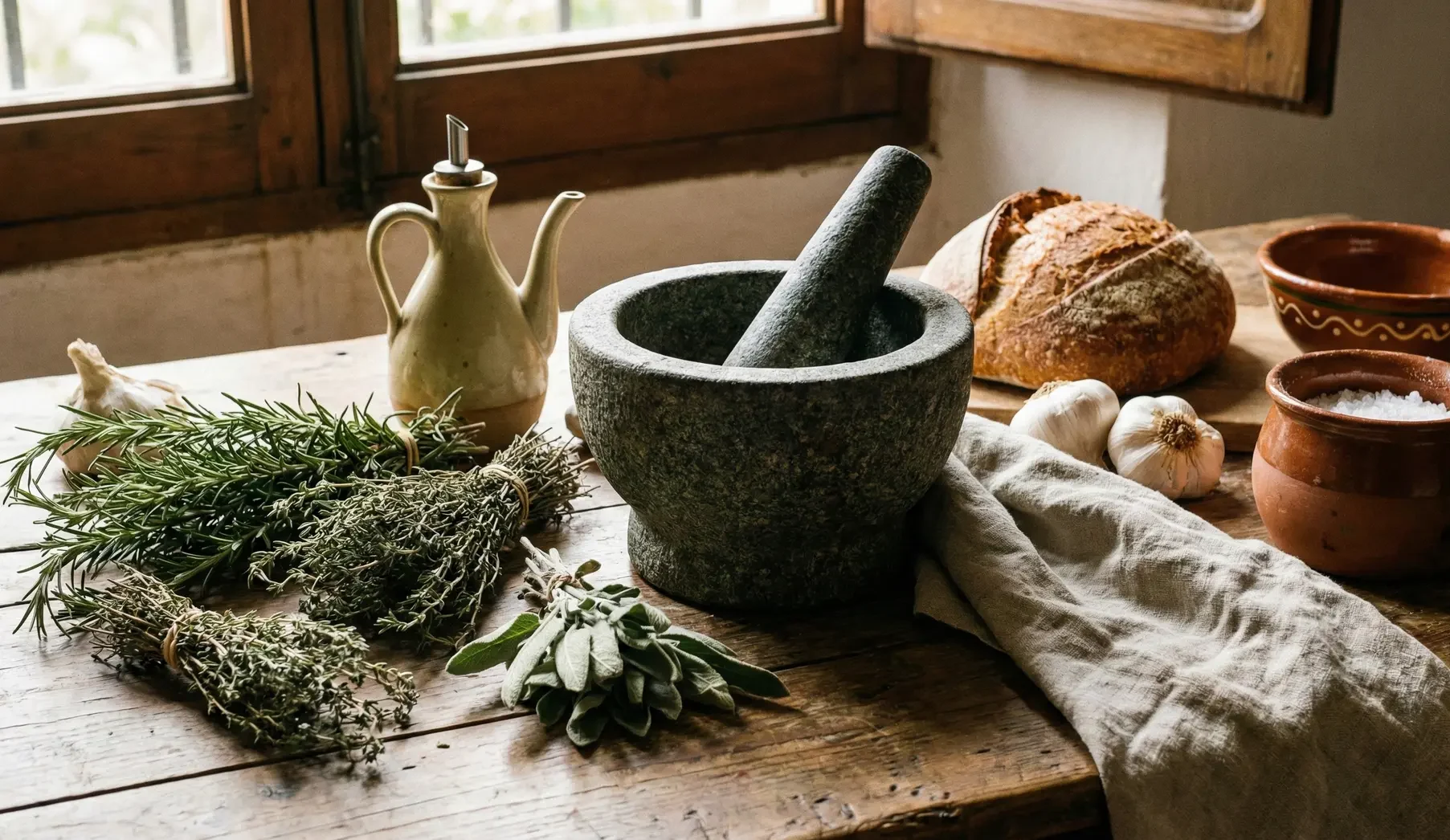 Investigación y plantas medicinales, mortero y probeta