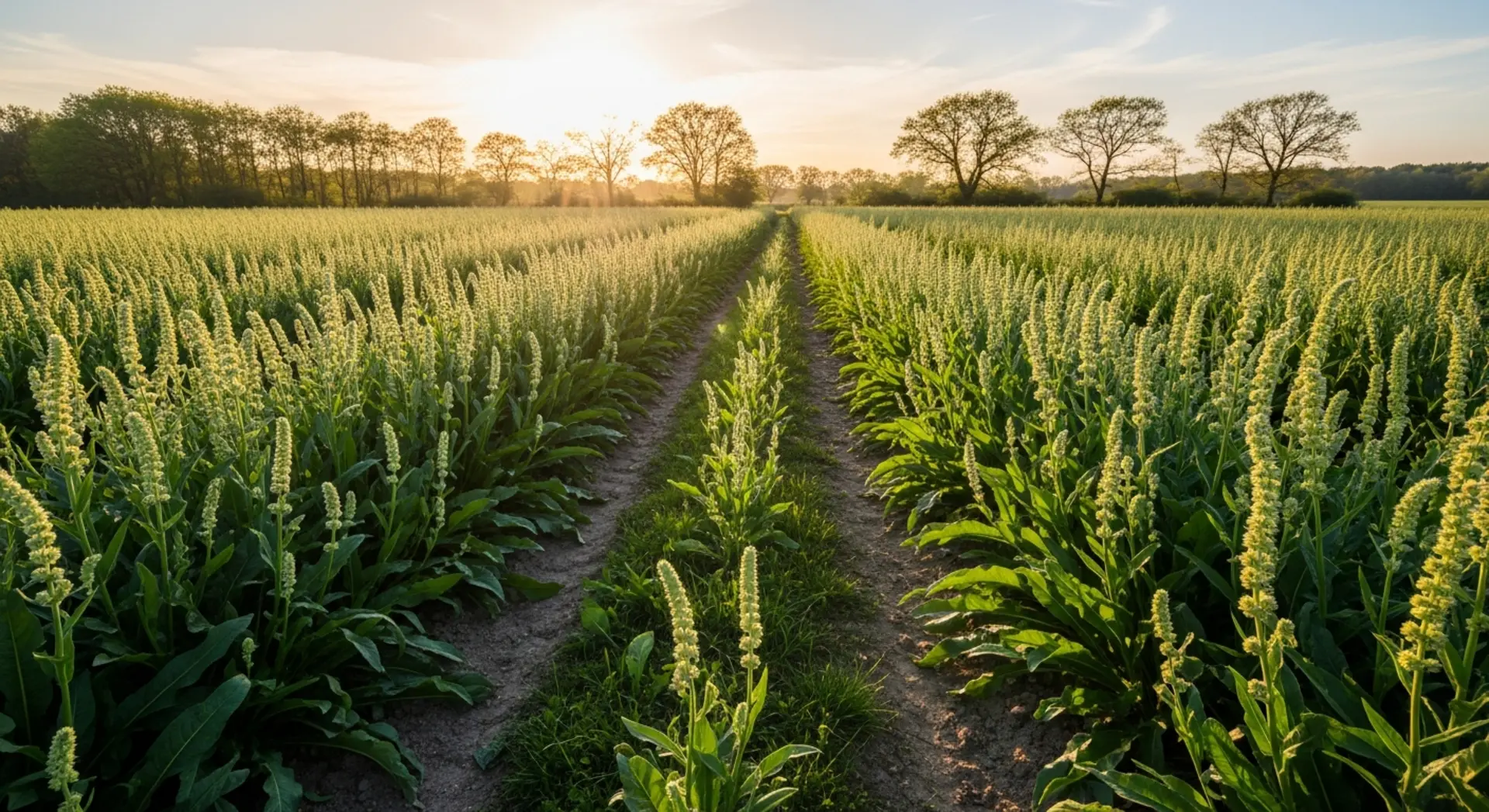 Hojas de Plantago Major creciendo silvestre en un camino de bosque