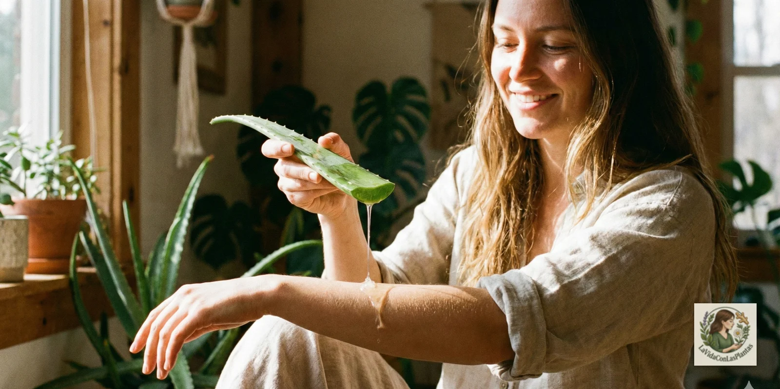 Aplicación de gel de aloe vera en la piel para hidratación